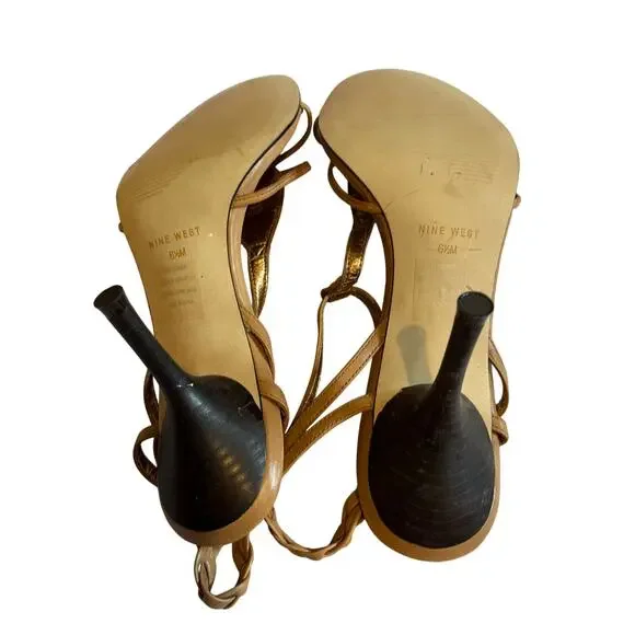 Nine West Strappy Tan Turquoise Color Stones Heel Size 6.5 - Picture 6 of 7